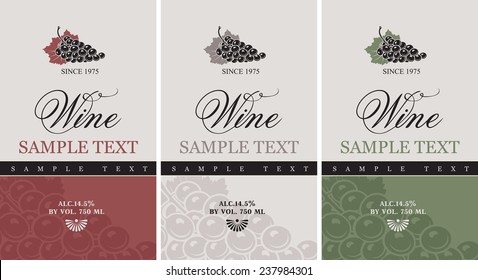 Set Of Vector Labels For Wine With Grapes