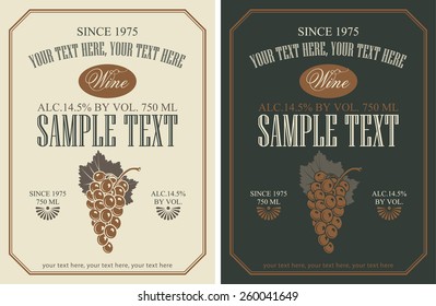 set of vector labels for wine with grapes 