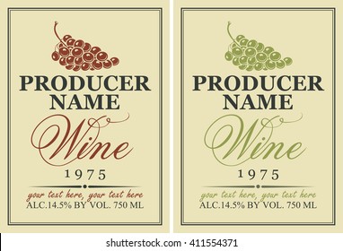 set of vector labels for wine with grapes