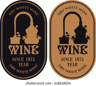 set of vector labels for wine with a production of wine in retro style in gold and black colors