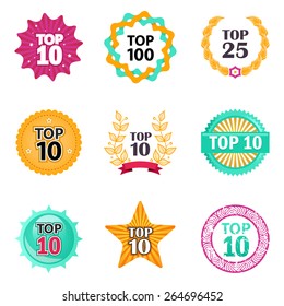 Set of Vector Labels with Words "TOP 10", "TOP 25" and "TOP 100" inside. Vector Illustration EPS10