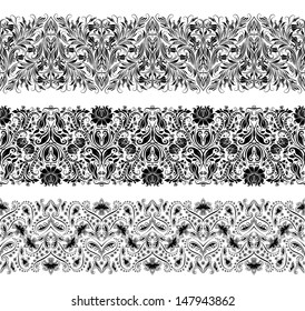 Set of vector lace pattern, decorative elements, borders for design. Seamless ornament. Page decoration.