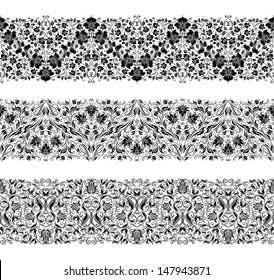 Set of vector lace pattern, decorative elements, borders for design. Seamless ornament. Page decoration.