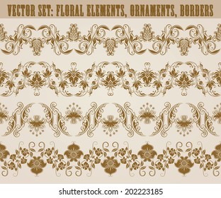 Set of vector lace pattern, decorative elements, borders for design. Seamless ornament. Page decoration