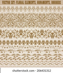Set of vector lace pattern, decorative elements, borders for design. Seamless ornament. Page decoration.