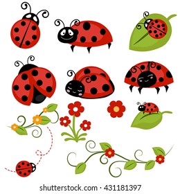 Set of vector ladybug icons