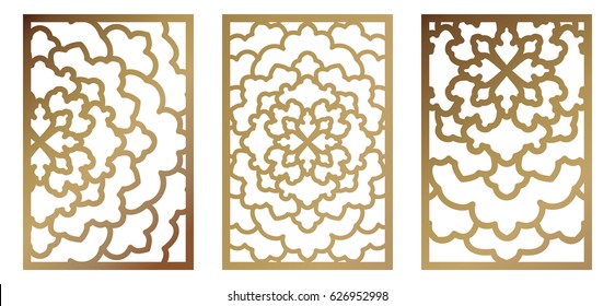 Set of Vector Laser cut panel. Pattern template for decorative panel. Wall vinyl art decor. Stock vector.