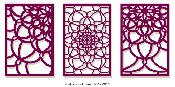Set of Vector Laser cut panels. Pattern template for decorative panel. Wall vinyl art decor. Stock vector.