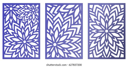 Set of Vector Laser cut panels with flowers. Pattern template for decorative panel. Wall vinyl art decor. Stock vector.