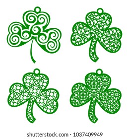 Set of Vector Laser cutting element ornamental Shamrock. Perfect for St Patrick's Day Decoration or Wall Decor. pendant of decorated clover. Vector template for paper cutting, metal, acrylic glass