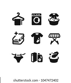 Set of vector laundry icons, clothes washing. Vector Illustration