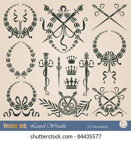 Set of vector laurel wreaths for decoration and design