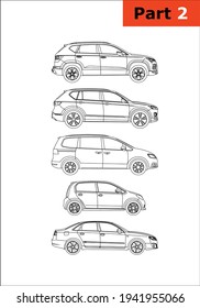 Set Of Vector Layouts Of Spanish Cars (part 2). SEAT Top-down (Ateca, Tarraco, Alhambra, Mii, Exeo)