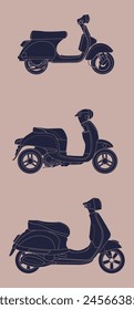 set of vector layouts in vintage style, with contour lines and color. Get into the retro vibe with individual moped images to give your project a unique vintage charm and style.