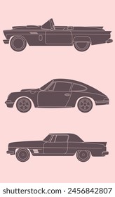 set of vector layouts in vintage style, with contour lines and color. Get into the retro vibe with individual car images to give your project that unique vintage charm and style.