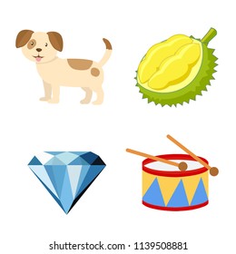Set of vector for learning and education English vocabulary in children. Words of letter D which is dog, durian, diamond and drum.