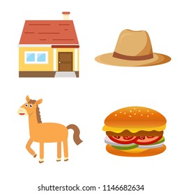 Set of vector for learning and education English vocabulary in children. Words of letter H which is house, hat, horse and hamburger.