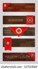 Set of vector leather premium quality labels and emblems.