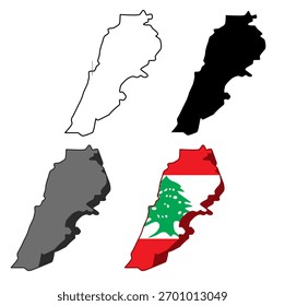 Coloque la bandera del Líbano en el Vector Icono del mapa. Mapa detallado de la silueta del Líbano. Ilustración de Plantilla de diseño de símbolo de mapa de Líbano isométrico 3D