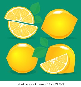 Set of vector lemon illustrations on green background