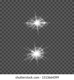 Set of vector lens flare effect. Round isolated transparent optical elements with rays. Space star explosion.