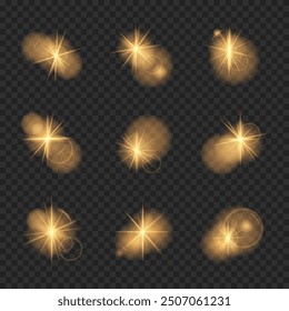 Set of vector lens flare, Realistic sunlight glare, sun ray effect