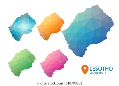 Set of vector Lesotho maps. Bright gradient map of country in low poly style. Multicolored country map in geometric style for your infographics. Vector illustration eps 10.