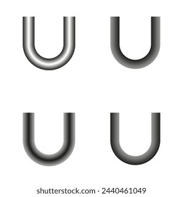 Set of vector letter U with a metallic gradient effect. Vector illustration. EPS 10.