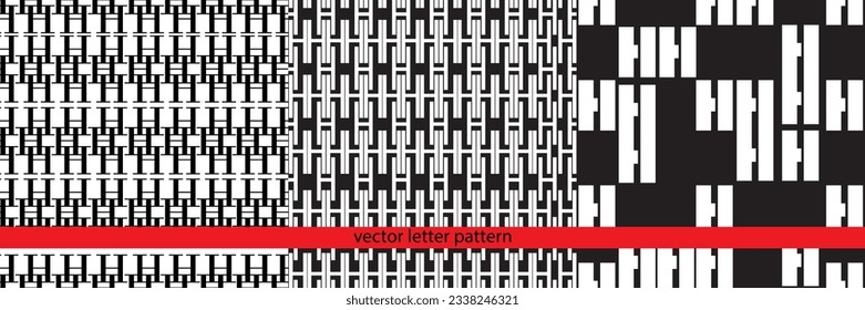 A set of vector lettering black and white geometric patterns. Black and white font patterns. Geometric pattern. Letter pattern. Basic vector geometric pattern.