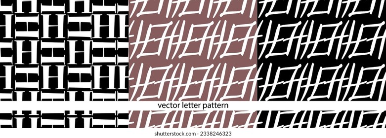 A set of vector lettering black and white geometric patterns. Black and white font patterns. Geometric pattern. Letter pattern. Basic vector geometric pattern.