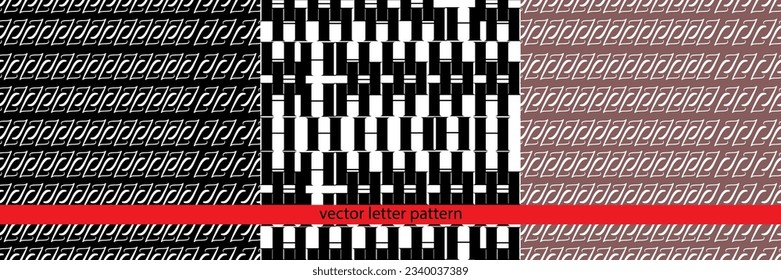 Un conjunto de patrones geométricos en blanco y negro con letras vectoriales. Patrones de tipos de letra en blanco y negro. Patrón geométrico. Patrón de letras. Patrón geométrico vectorial básico.