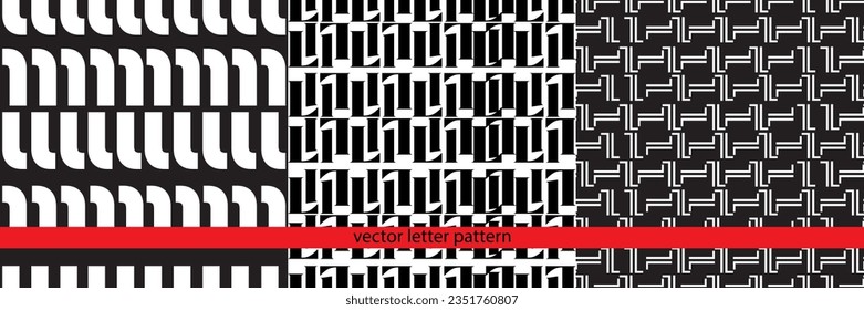 Un conjunto de patrones geométricos en blanco y negro con letras vectoriales. Patrones de tipos de letra en blanco y negro. Patrón geométrico. Patrón de letras. Patrón geométrico vectorial básico.