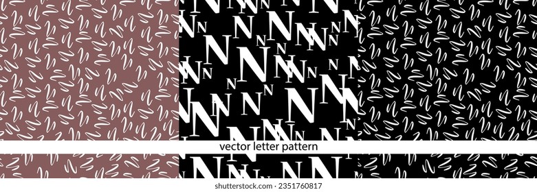 Un conjunto de patrones geométricos en blanco y negro con letras vectoriales. Patrones de tipos de letra en blanco y negro. Patrón geométrico. Patrón de letras. Patrón geométrico vectorial básico.