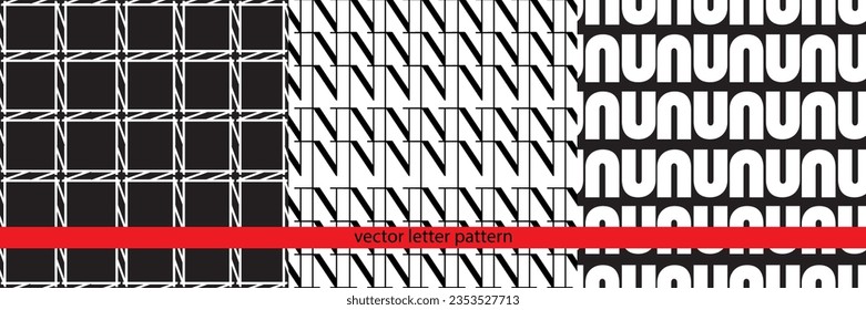 Un conjunto de patrones geométricos en blanco y negro con letras vectoriales. Patrones de tipos de letra en blanco y negro. Patrón geométrico. Patrón de letras. Patrón geométrico vectorial básico.