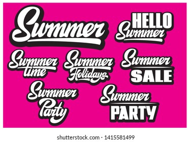 A set of vector lettering calligraphy on the theme of summer.