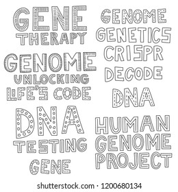 Set Of Vector Lettering Illustration On Gene And Genetics