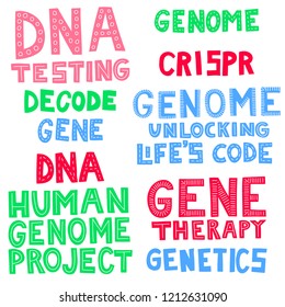 Set Of Vector Lettering Illustration On Gene And Genetics