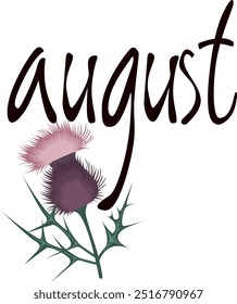 Set Vector Lettering of Month. Handwritten modern black outline. English name of the month year august.