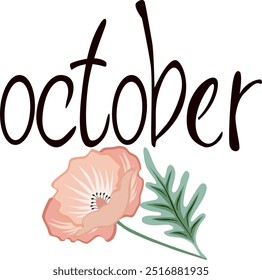 Establecer letras de Vector del mes. Esquema negro moderno escrito a mano. Nombre en inglés del mes año Octubre.