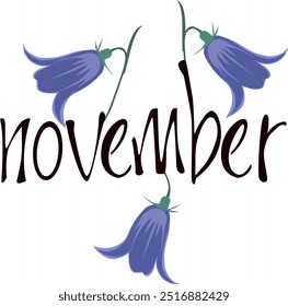 Set Vector Lettering of Month. Handwritten modern black outline. English name of the month year November.