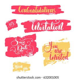 Set of vector lettering phrases for Wedding cards on a grungy background.
