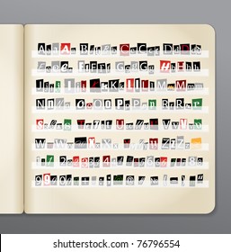 Set of vector letters from newspaper and magazines collected in the book