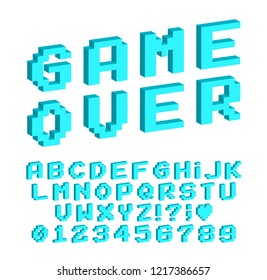 Set of vector letters in retro style. Game design. Font of old games. 8 bit letters and numbers vector alphabet.