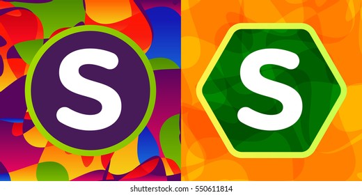 Set of vector letters in shapes on colorful background