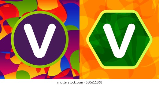 Set of vector letters in shapes on colorful background