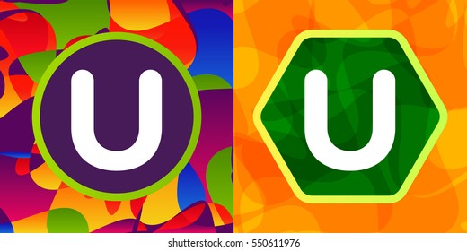Set of vector letters in shapes on colorful background