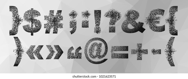 Set of vector letters, symbols with the effect of destruction