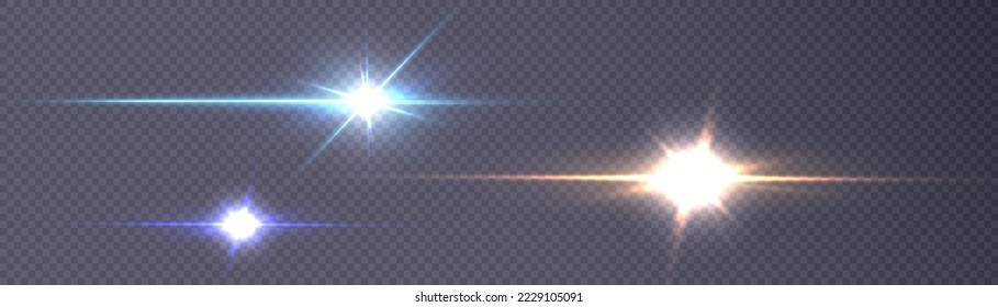Set of vector light from headlights isolated on transparent background in cyan, yellow and blue colors