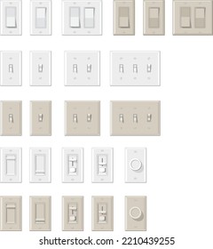 Set of vector light switches in a variety of styles
