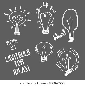 Set of vector lightbulbs, can be used for good ideas or for energy concept, chalkboard style, vector illustration in sketch style 